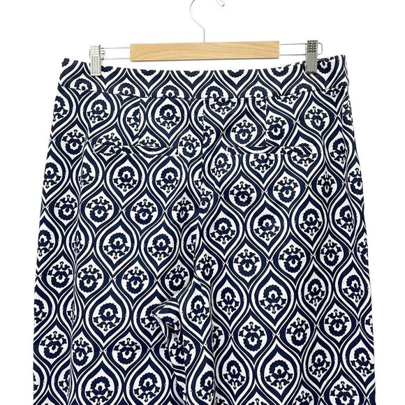 Boden Printed Crop Pants Size US 12 Geo Cascade Navy High Rise Wide Leg Trousers - Picture 7 of 13